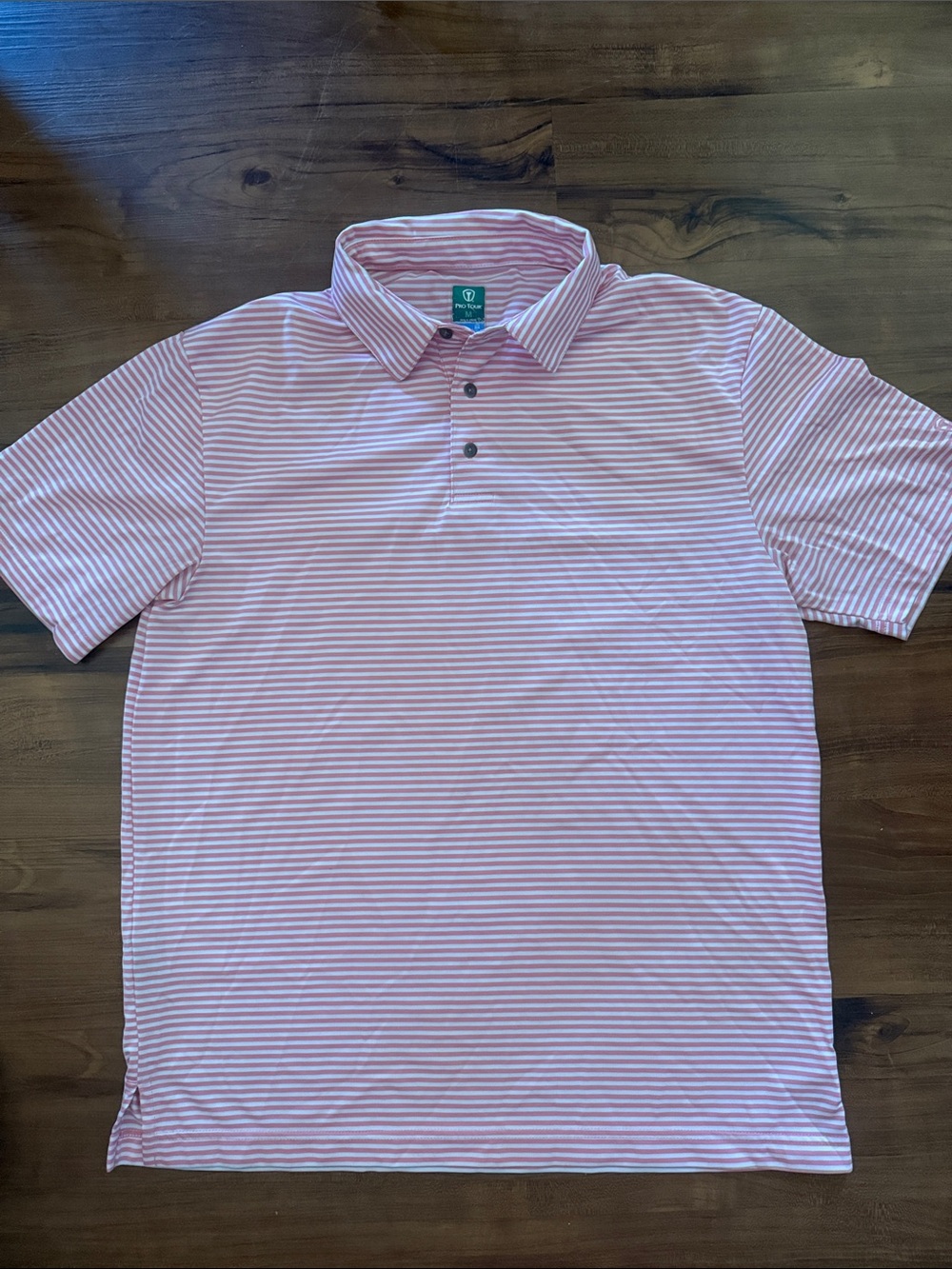 PGA Tour Light Pink and White Striped Golf Polo